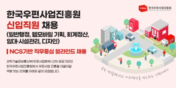 한국우편사업진흥원이 2024년 상반기 신입직원을 공개 채용하고 있다.