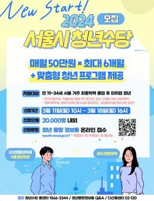 [청년수당 뉴스] 월 50만원 최대 6개월간 지원 ‘2024년 서울 청년수당’ 참여자 2만 명 3월 11일부터 모집